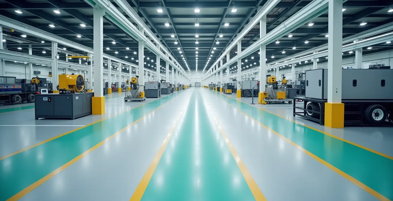 Diagramma del flusso di materiali in un'officina italiana con percorsi ottimizzati