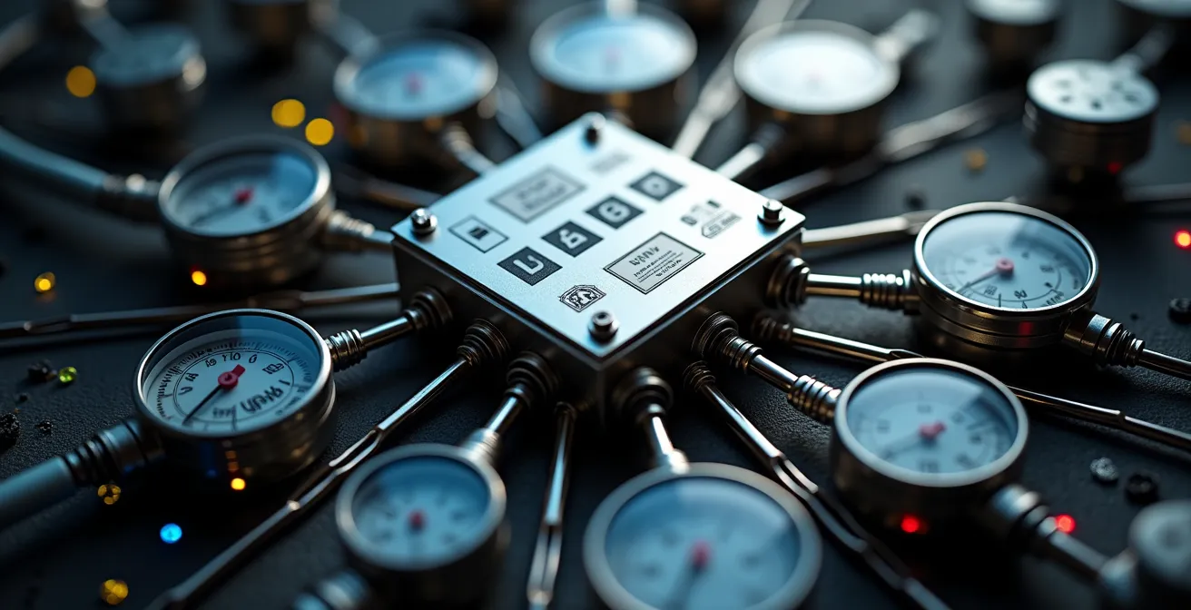 Sistema MES che collega diverse macchine industriali attraverso una rete di connessioni dati