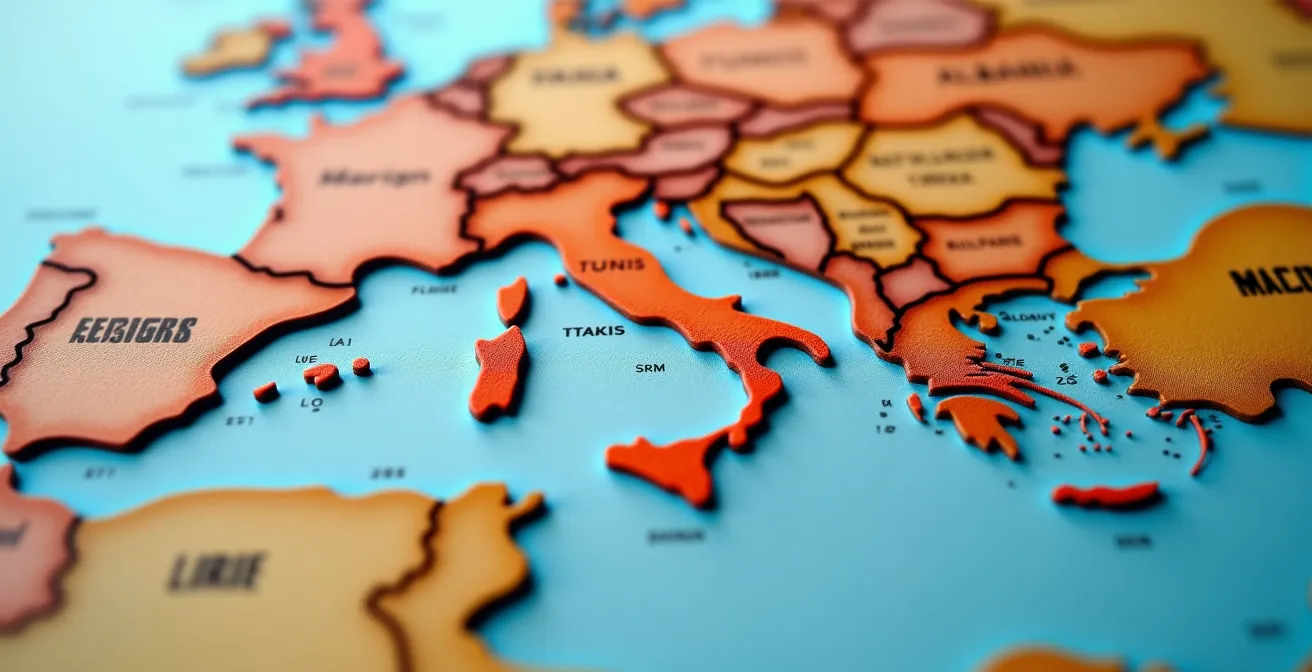 Mappa strategica del bacino mediterraneo con hub produttivi e flussi logistici