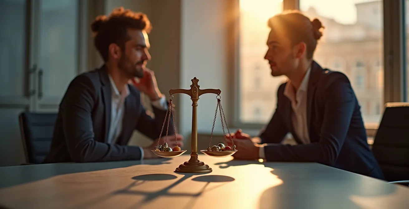 Manager che discute opportunità di crescita con dipendente in ambiente professionale