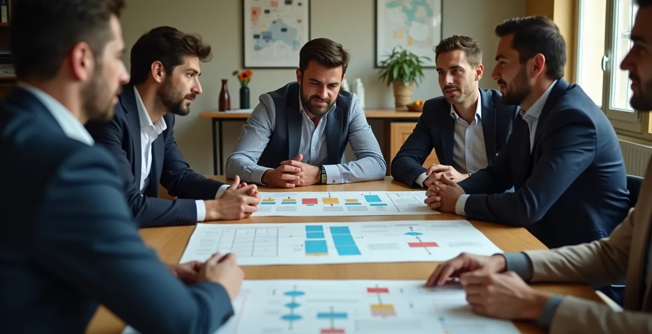 Team aziendale durante un'esercitazione di gestione crisi con approccio tabletop