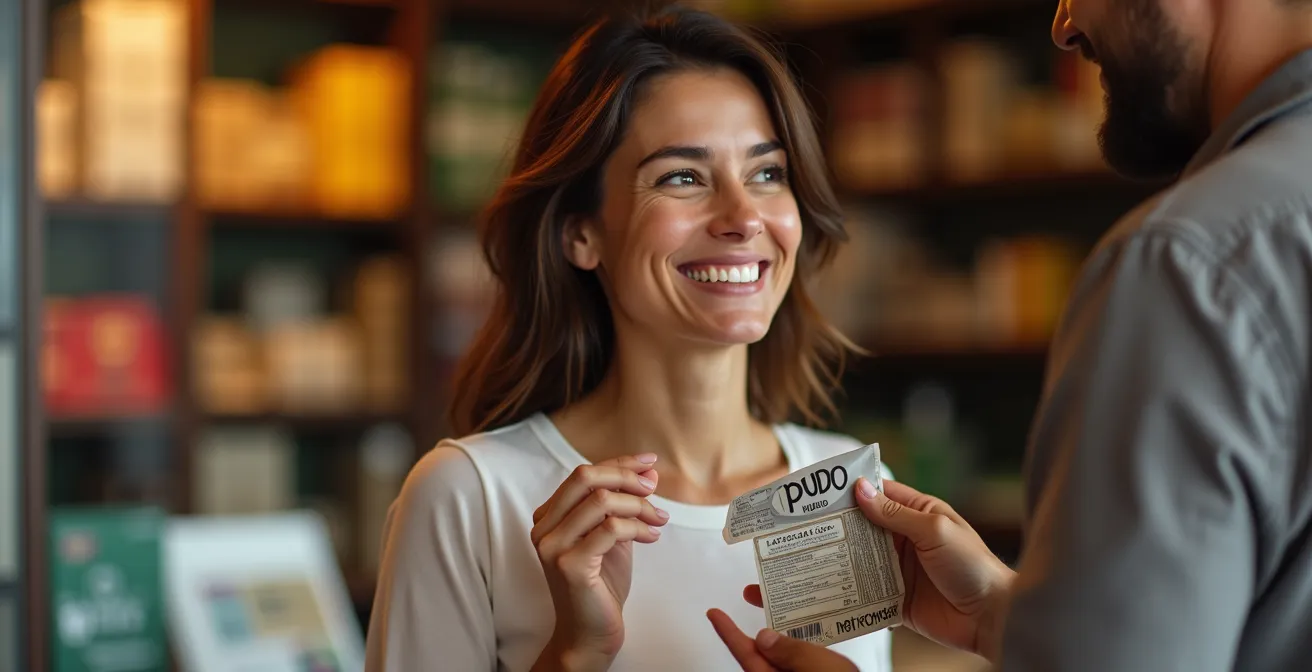 Cliente soddisfatto presso punto ritiro PUDO con esperienza di reso semplificata